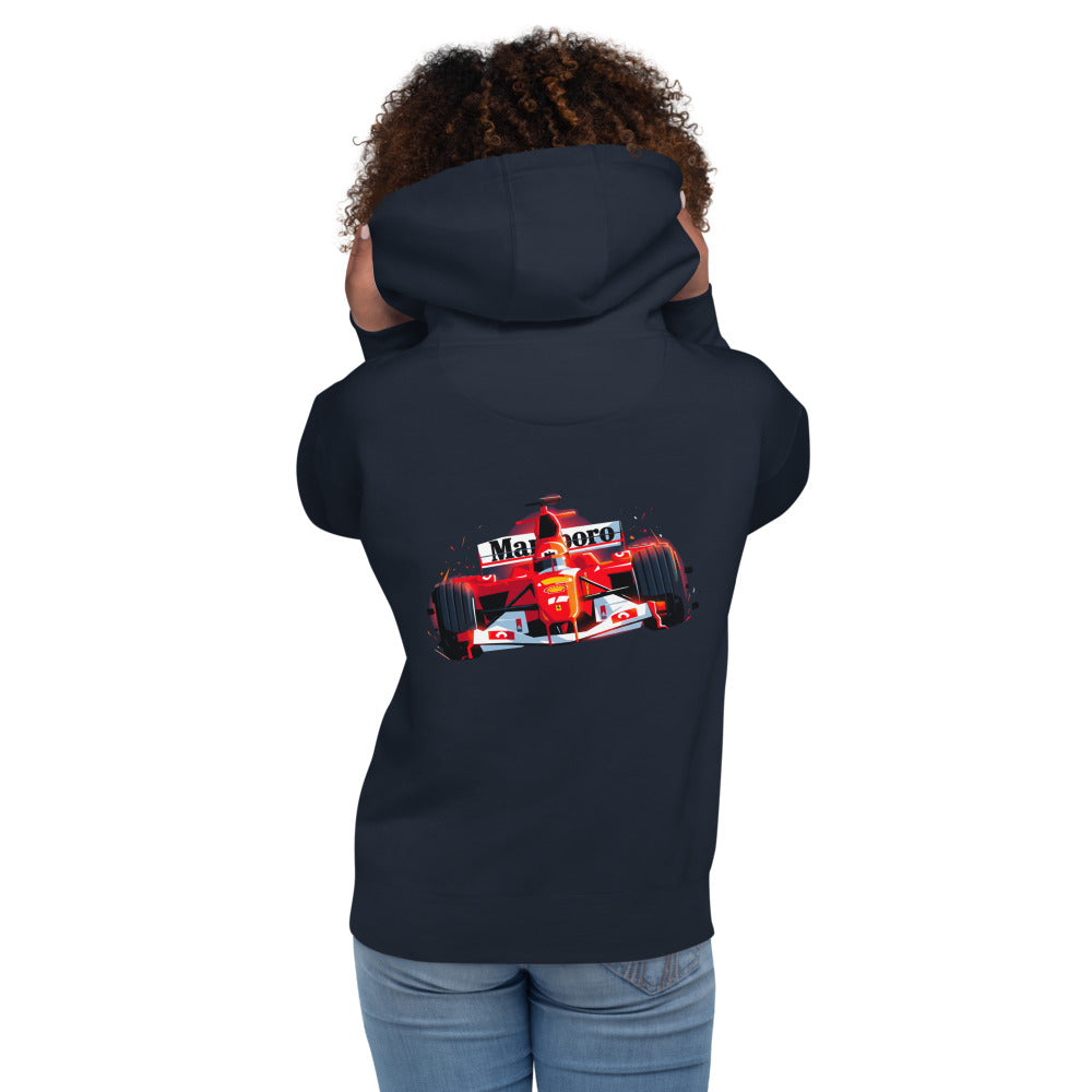 Hoodie Ferrari F1 Car Red Glow Sparks - Modelo femenina espalda