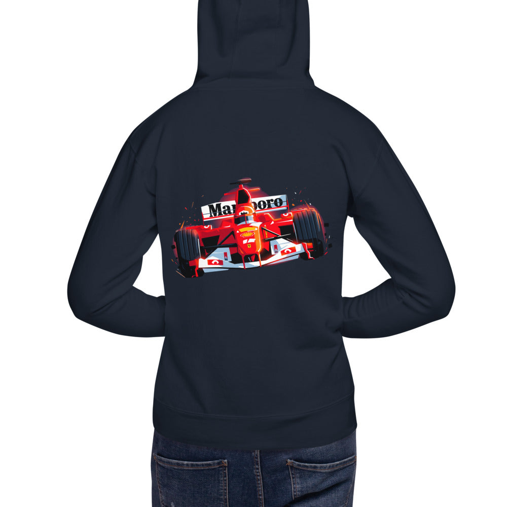 Hoodie Ferrari F1 Car Red Glow Sparks - Modelo masculino espalda