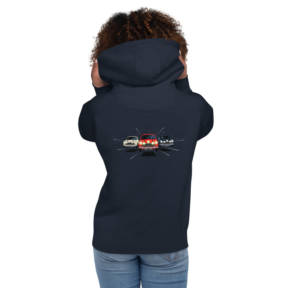 Hoodie Italian Job Mini Cooper Trio - Modelo femenina espalda
