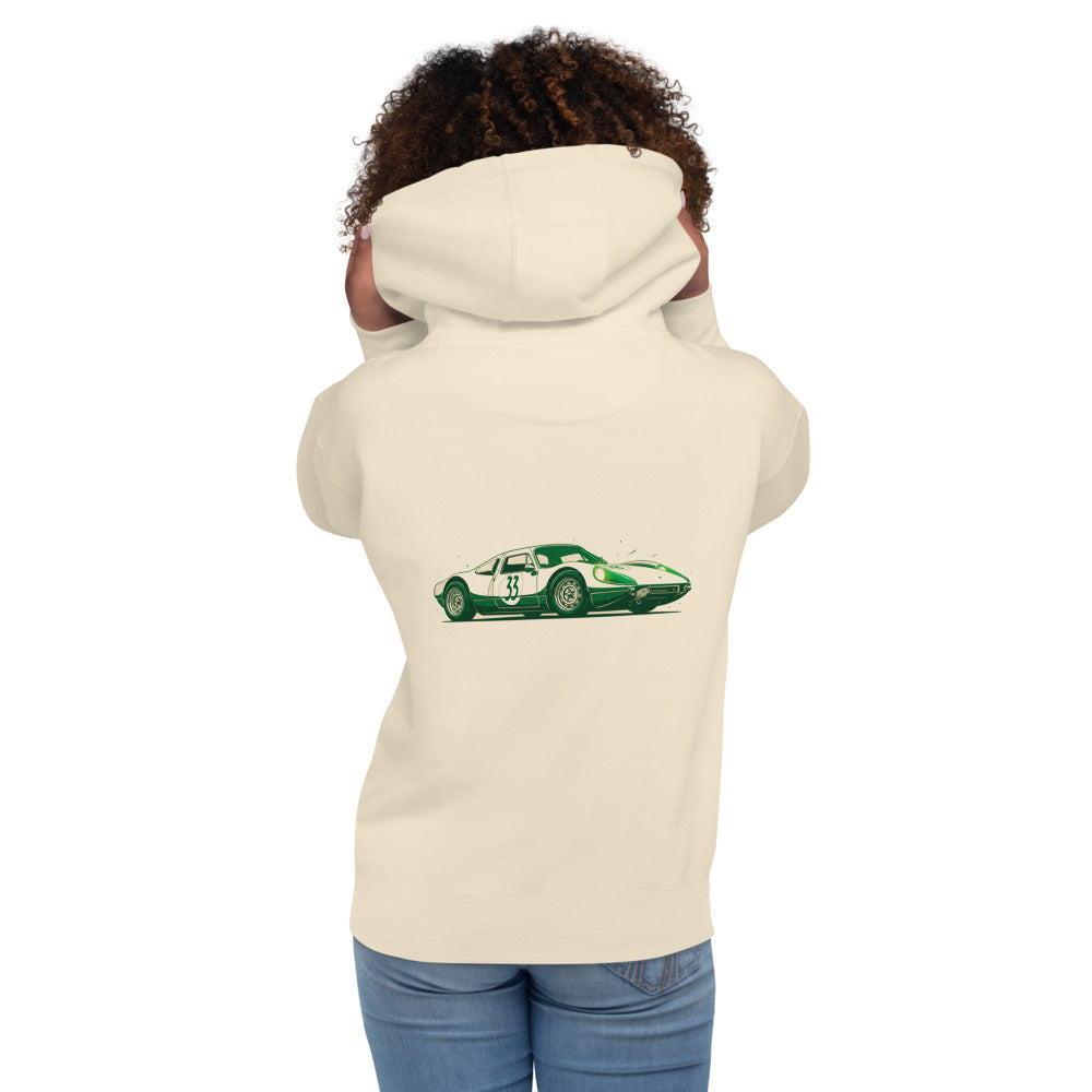 Hoodie Vintage Green Racing Coupe Number 33 - Modelo femenina espalda