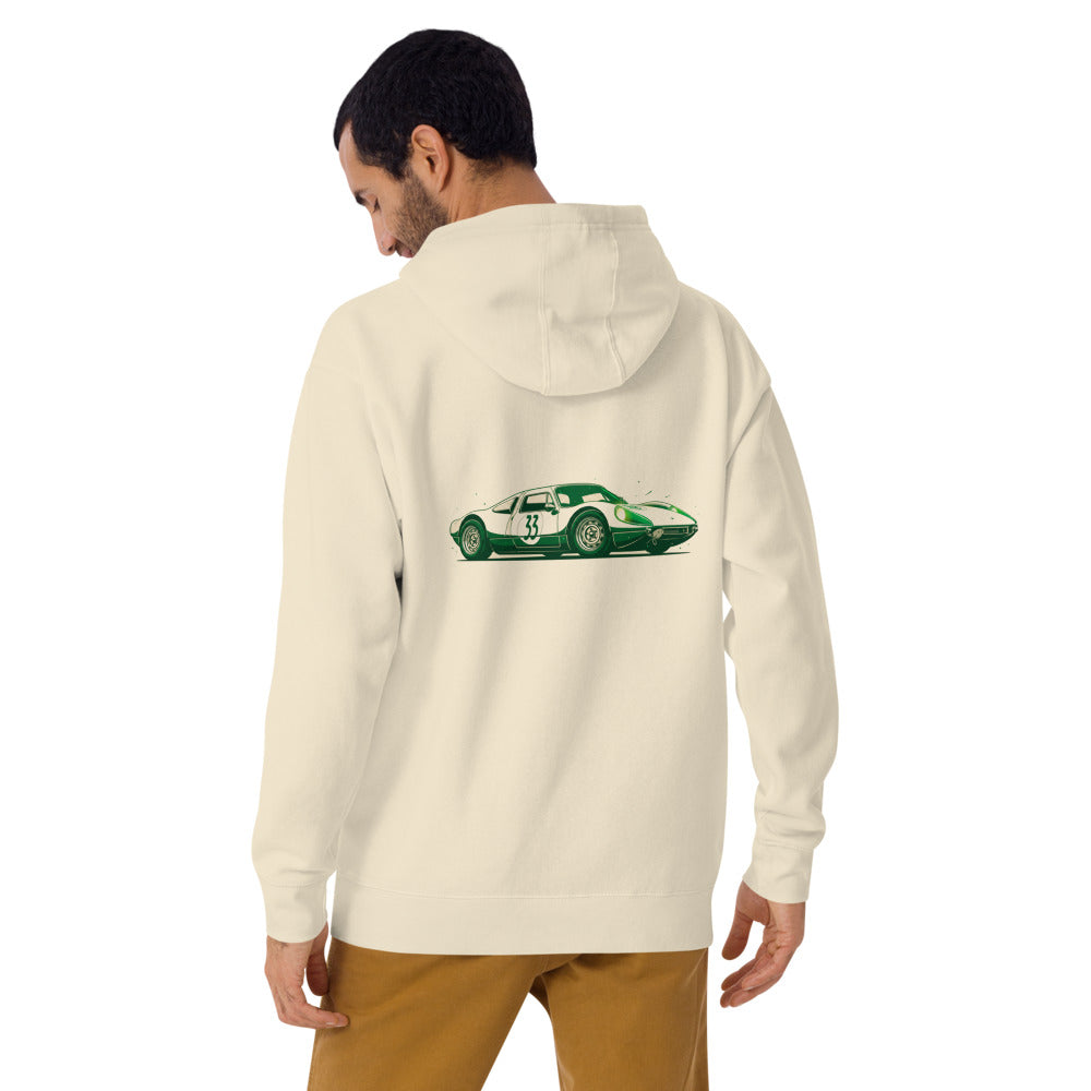 Hoodie Vintage Green Racing Coupe Number 33 - Modelo masculino espalda alterna