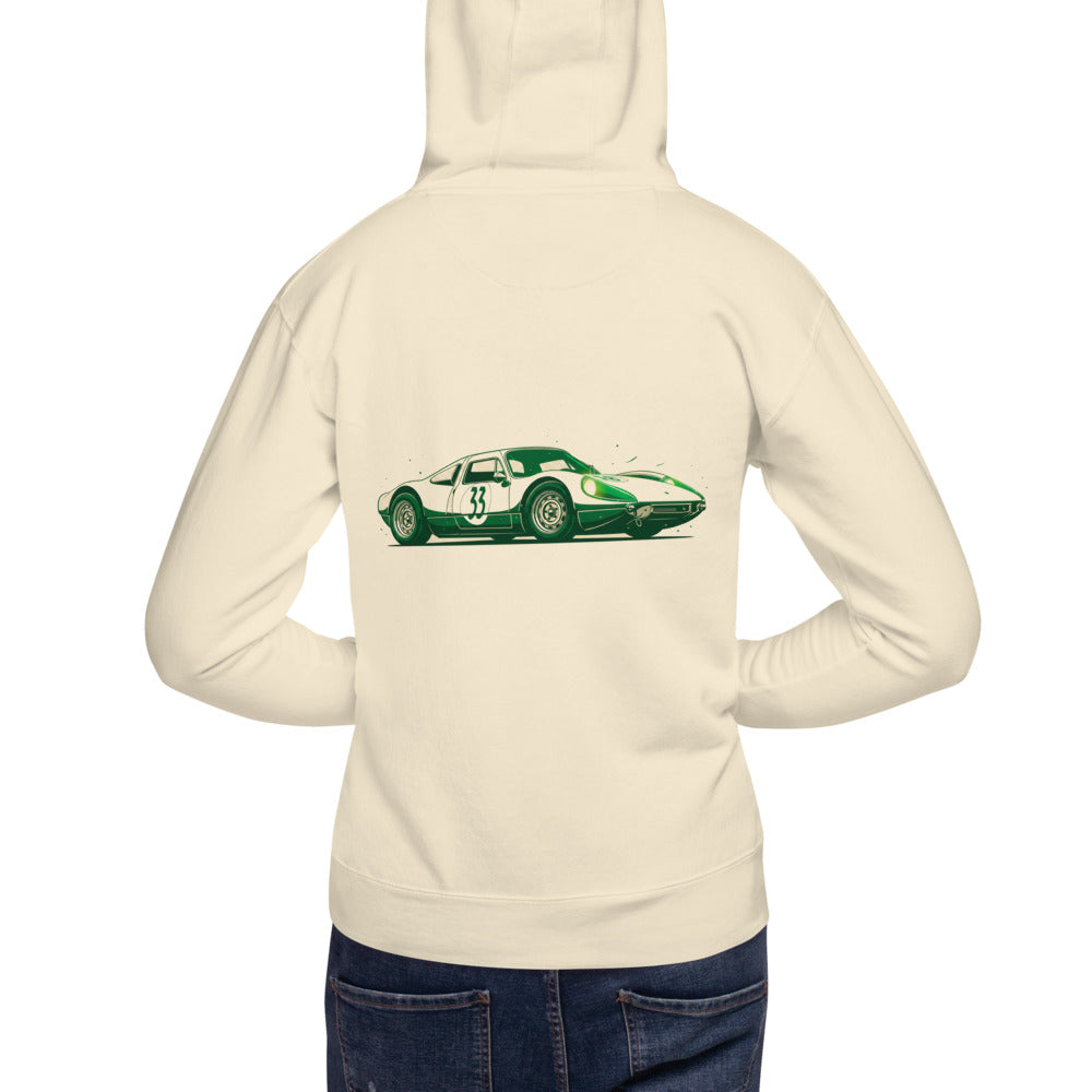 Hoodie Vintage Green Racing Coupe Number 33 - Modelo masculino espalda