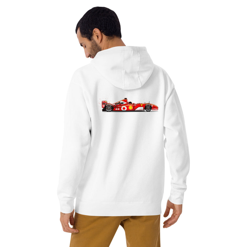 Hoodie Ferrari F1 Red Race Car Side Profile - Modelo masculino espalda alterna