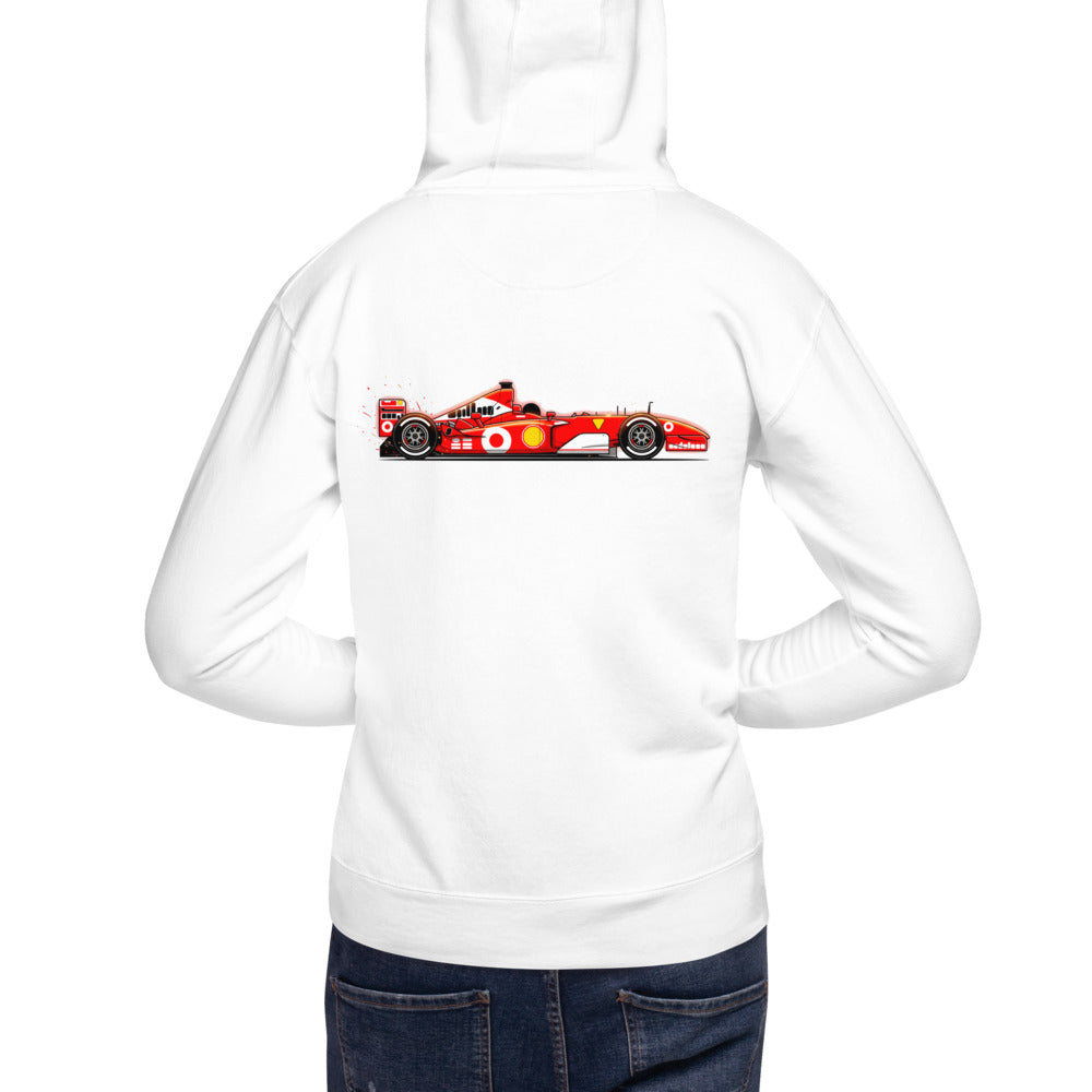 Hoodie Ferrari F1 Red Race Car Side Profile - Modelo masculino espalda