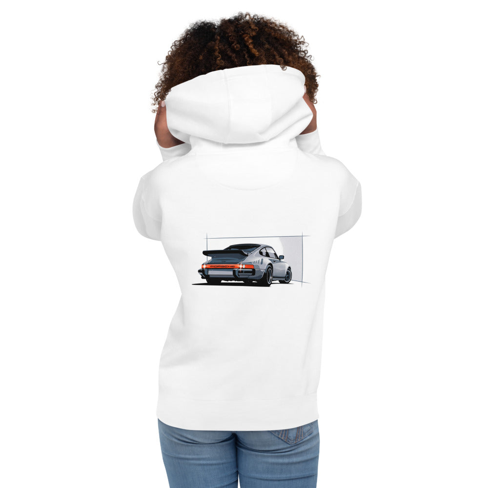 Hoodie Porsche 911 Turbo Silver Rear View - Modelo femenina espalda