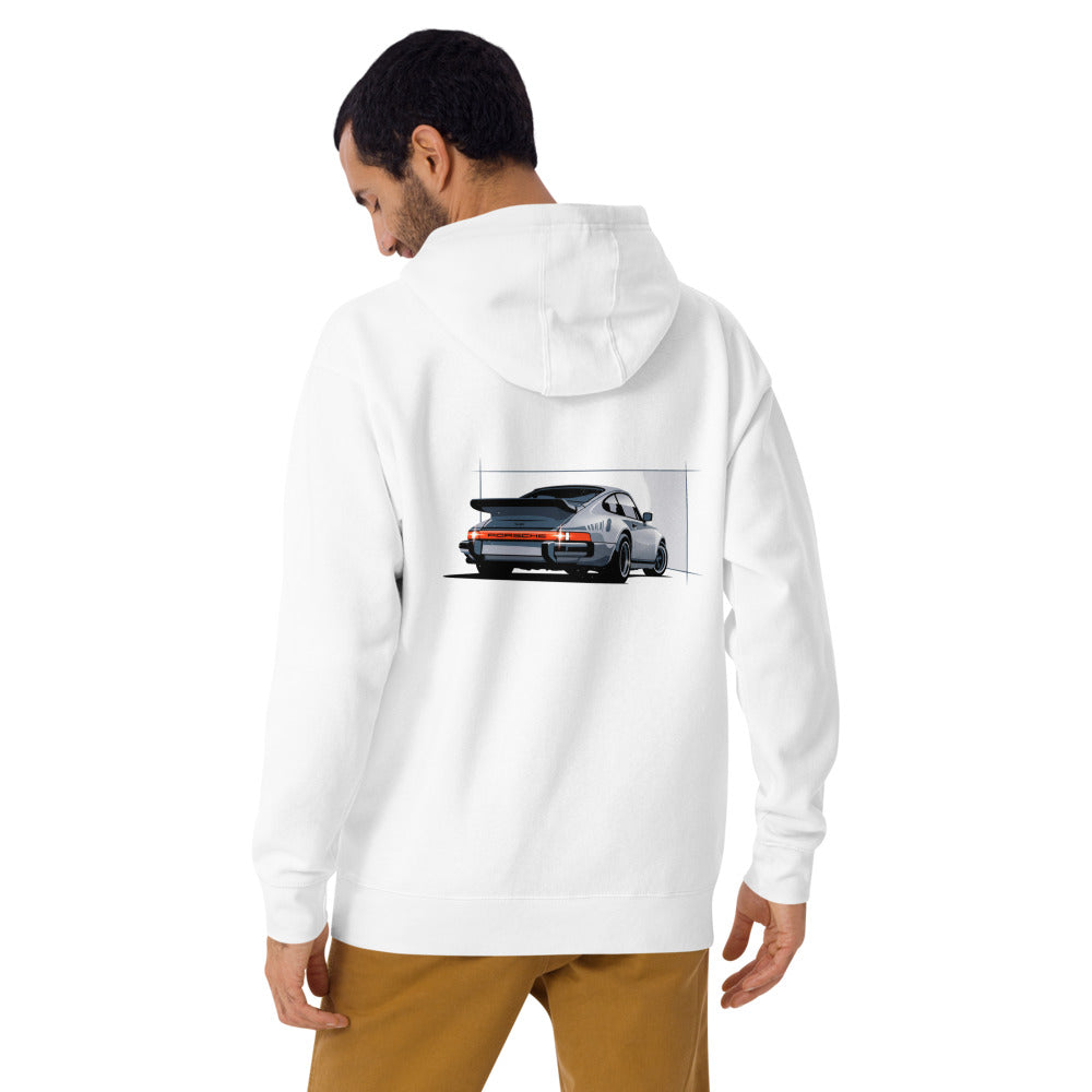 Hoodie Porsche 911 Turbo Silver Rear View - Modelo masculino espalda alterna