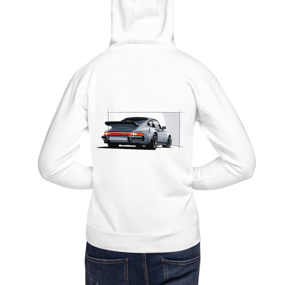 Hoodie Porsche 911 Turbo Silver Rear View - Modelo masculino espalda