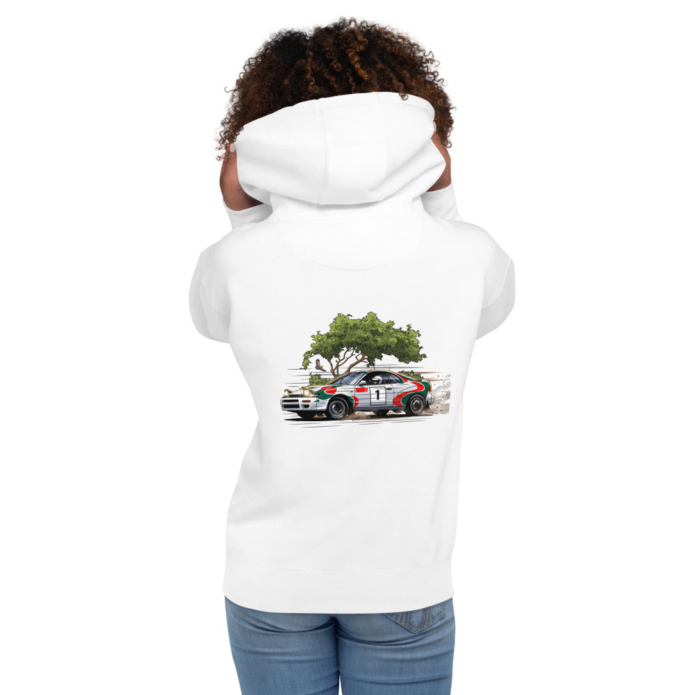 Hoodie Rally Car Number 1 Dirt Drift - Modelo femenina espalda