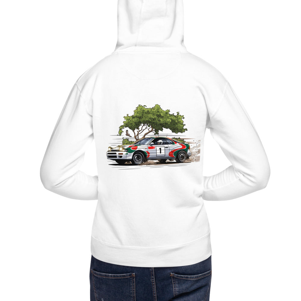 Hoodie Rally Car Number 1 Dirt Drift - Modelo masculino espalda