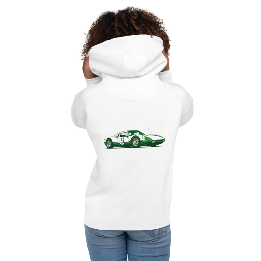 Hoodie Vintage Green Racing Coupe Number 33 - Modelo femenina espalda