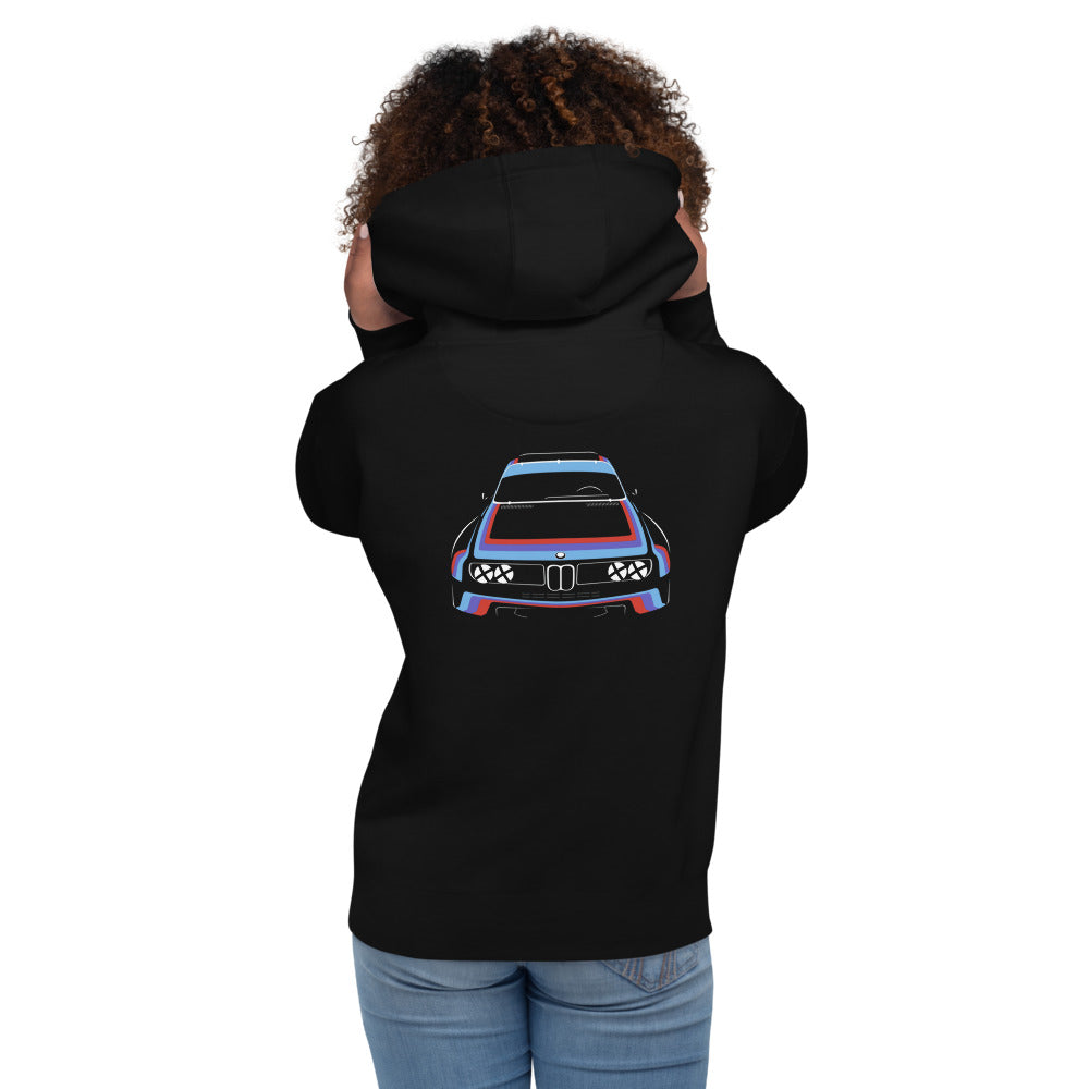 Hoodie 1975 BMW 3.0 CSL Clásico - Modelo femenina espalda