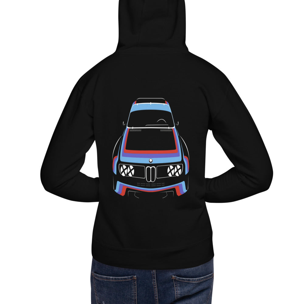 Hoodie 1975 BMW 3.0 CSL Clásico - Modelo masculino espalda