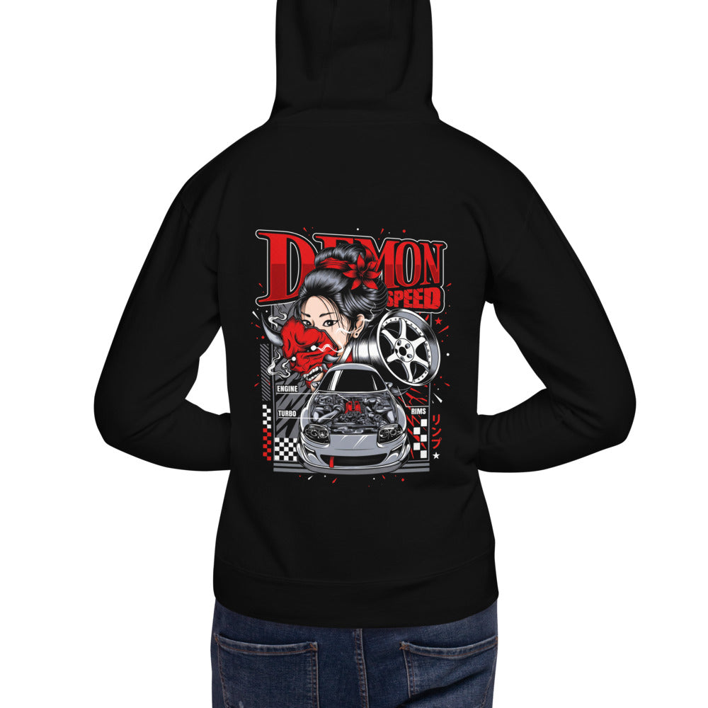 Hoodie Demon Speed Oni Mask JDM Tuner - Modelo masculino espalda