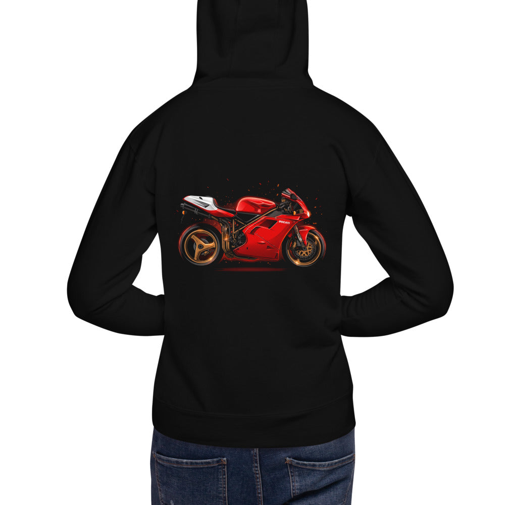 Hoodie Ducati Red Superbike Gold Wheels - Modelo masculino espalda