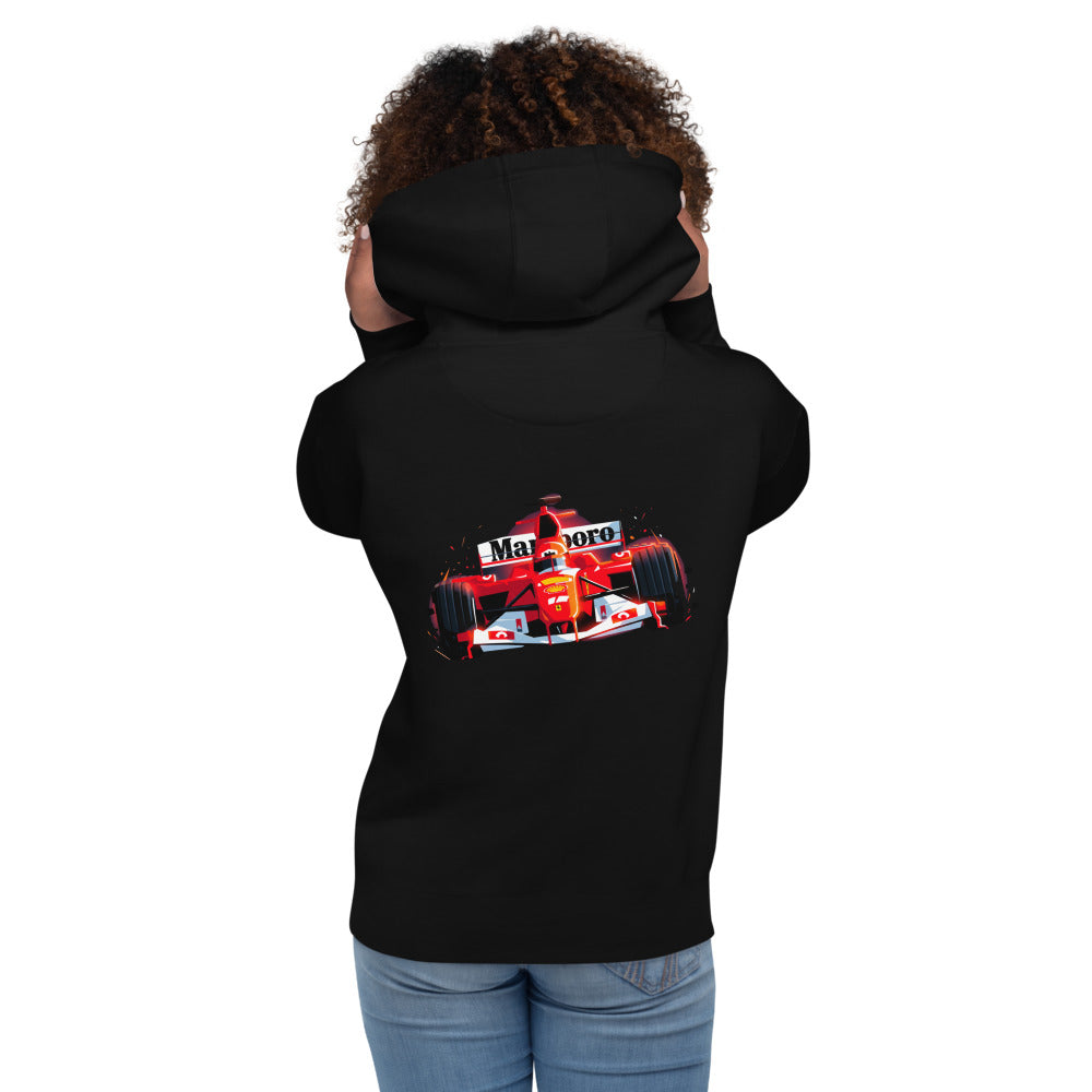 Hoodie Ferrari F1 Car Red Glow Sparks - Modelo femenina espalda