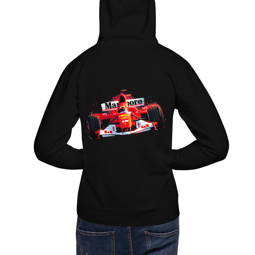Hoodie Ferrari F1 Car Red Glow Sparks - Modelo masculino espalda