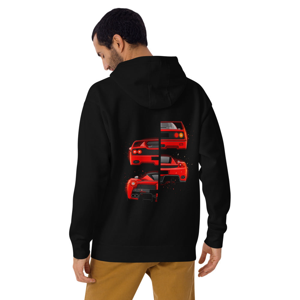 Hoodie Ferrari F40 F50 Enzo LaFerrari Rear Split - Modelo masculino espalda alterna