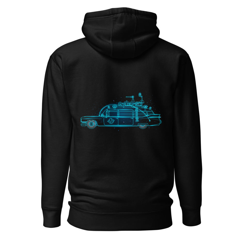 Hoodie Ghostbusters Ecto-1 Neon Cyan Outline - Espalda