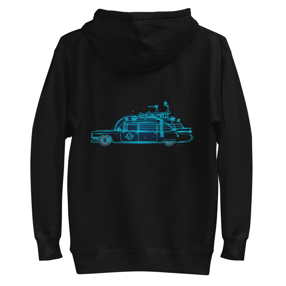 Hoodie Ghostbusters Ecto-1 Neon Cyan Outline - Plano espalda
