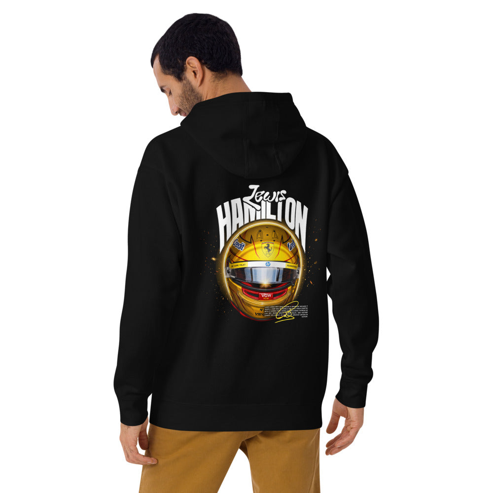 Hoodie Gold Carbon Fiber F1 Helmet - Modelo masculino espalda alterna