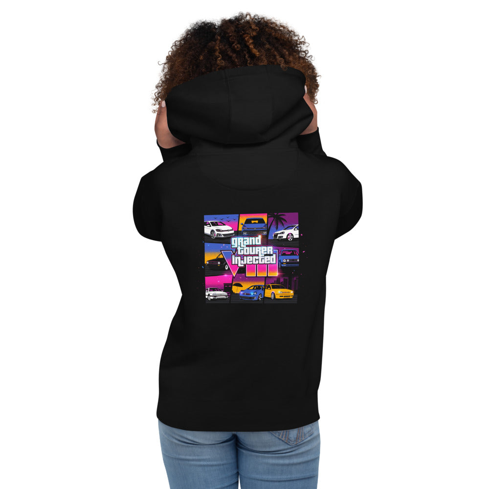 Hoodie Grand Tourer Injected VIII VW Golf GTI - Modelo femenina espalda