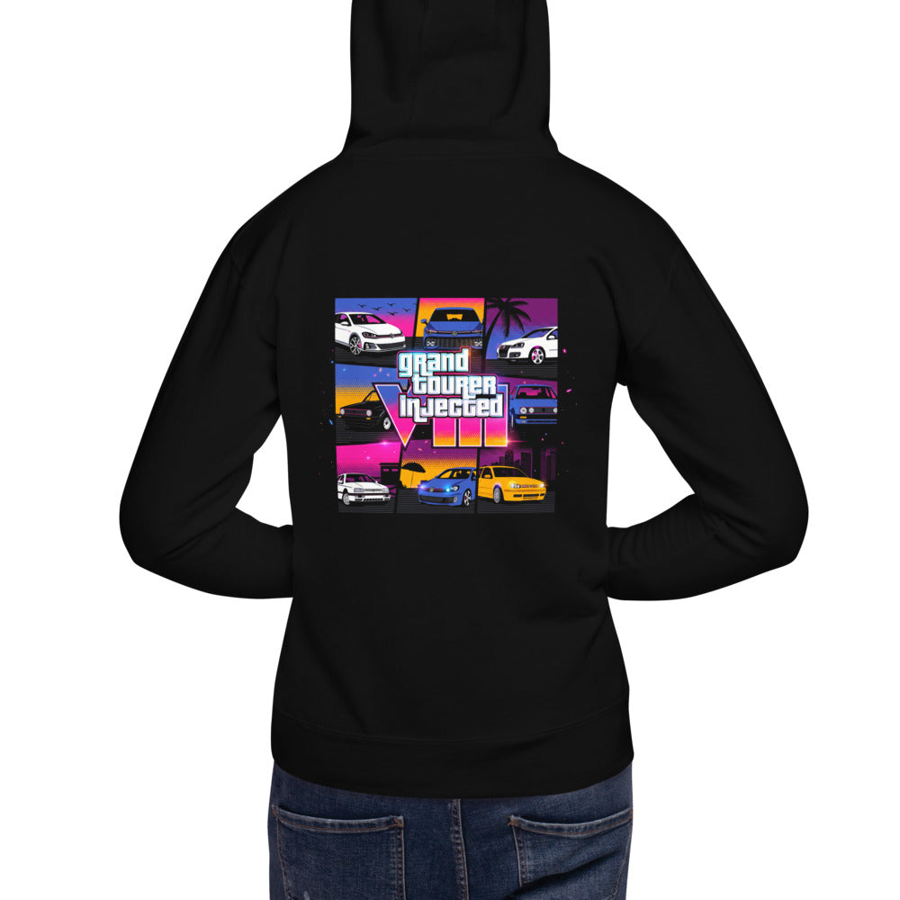 Hoodie Grand Tourer Injected VIII VW Golf GTI - Modelo masculino espalda