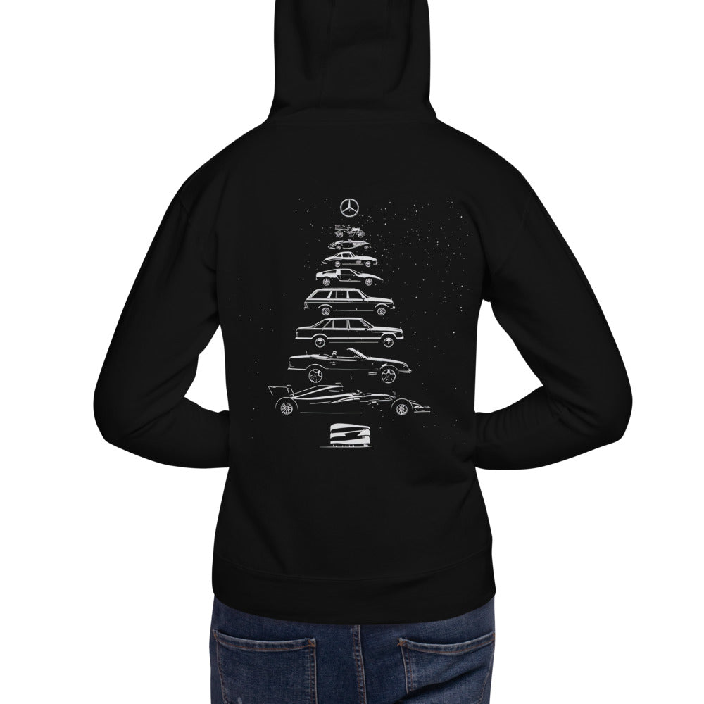Hoodie Mercedes Christmas Tree - Modelo masculino espalda