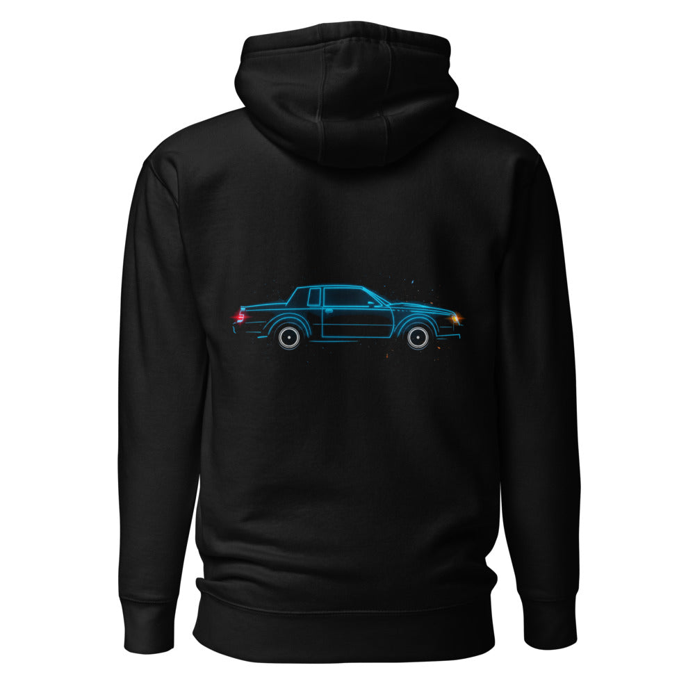 Hoodie Neon Cyan 80s Coupe Red Taillight Glow - Espalda