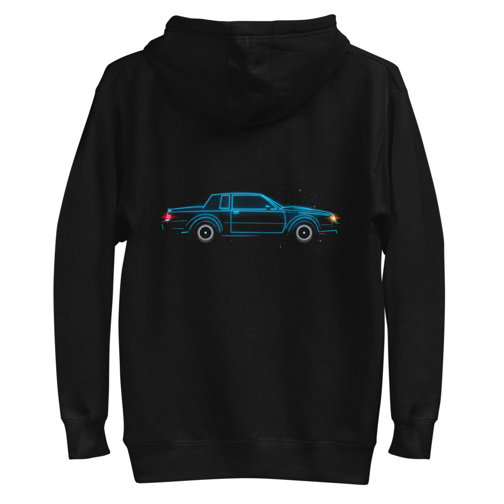 Hoodie Neon Cyan 80s Coupe Red Taillight Glow - Plano espalda
