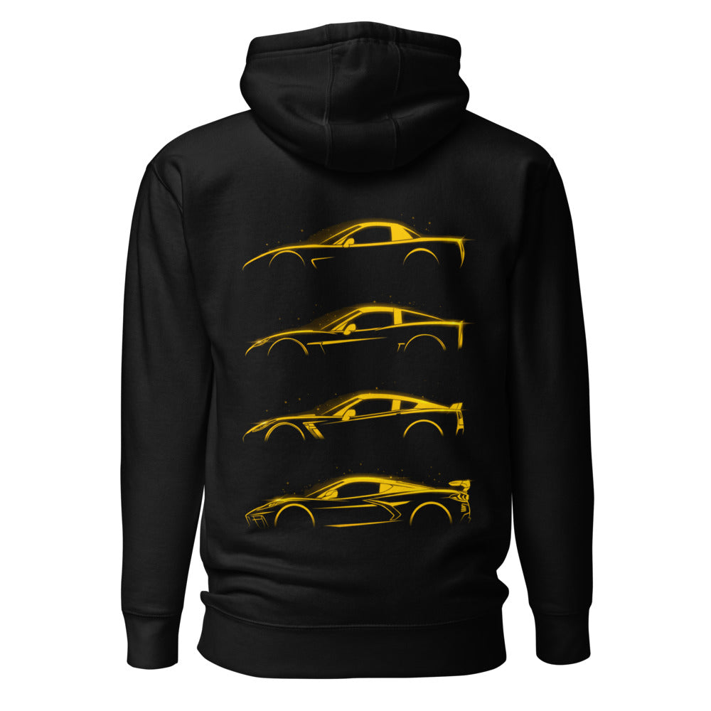 Hoodie Neon Yellow Sports Car Evolution Silhouettes - Espalda
