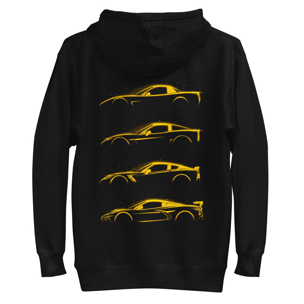 Hoodie Neon Yellow Sports Car Evolution Silhouettes - Plano espalda