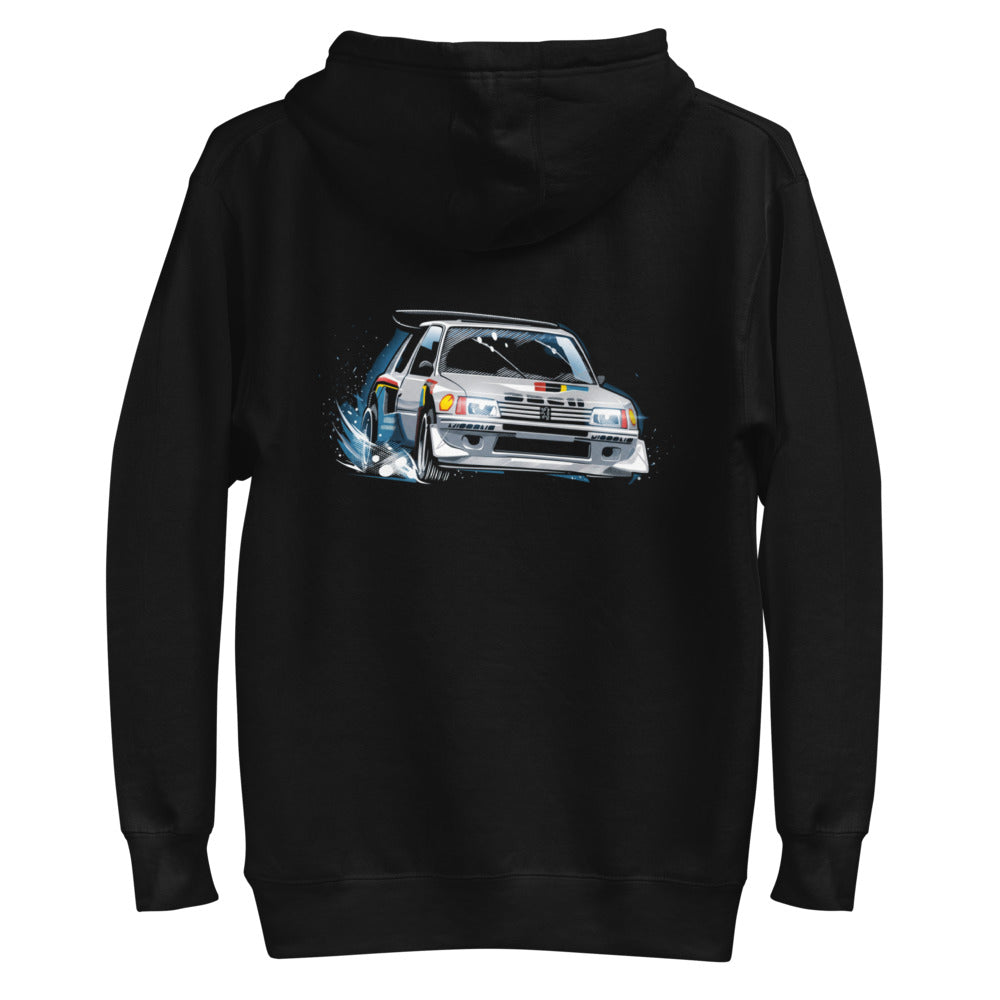 Hoodie Peugeot 205 Turbo 16 Rally Snow Drift - Plano espalda