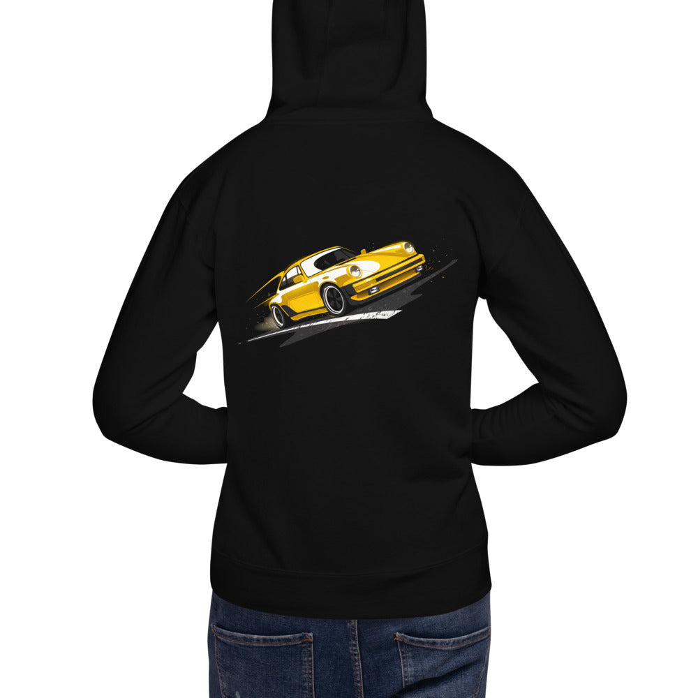 Hoodie Porsche 911 Yellow Classic Road Streak - Modelo masculino espalda