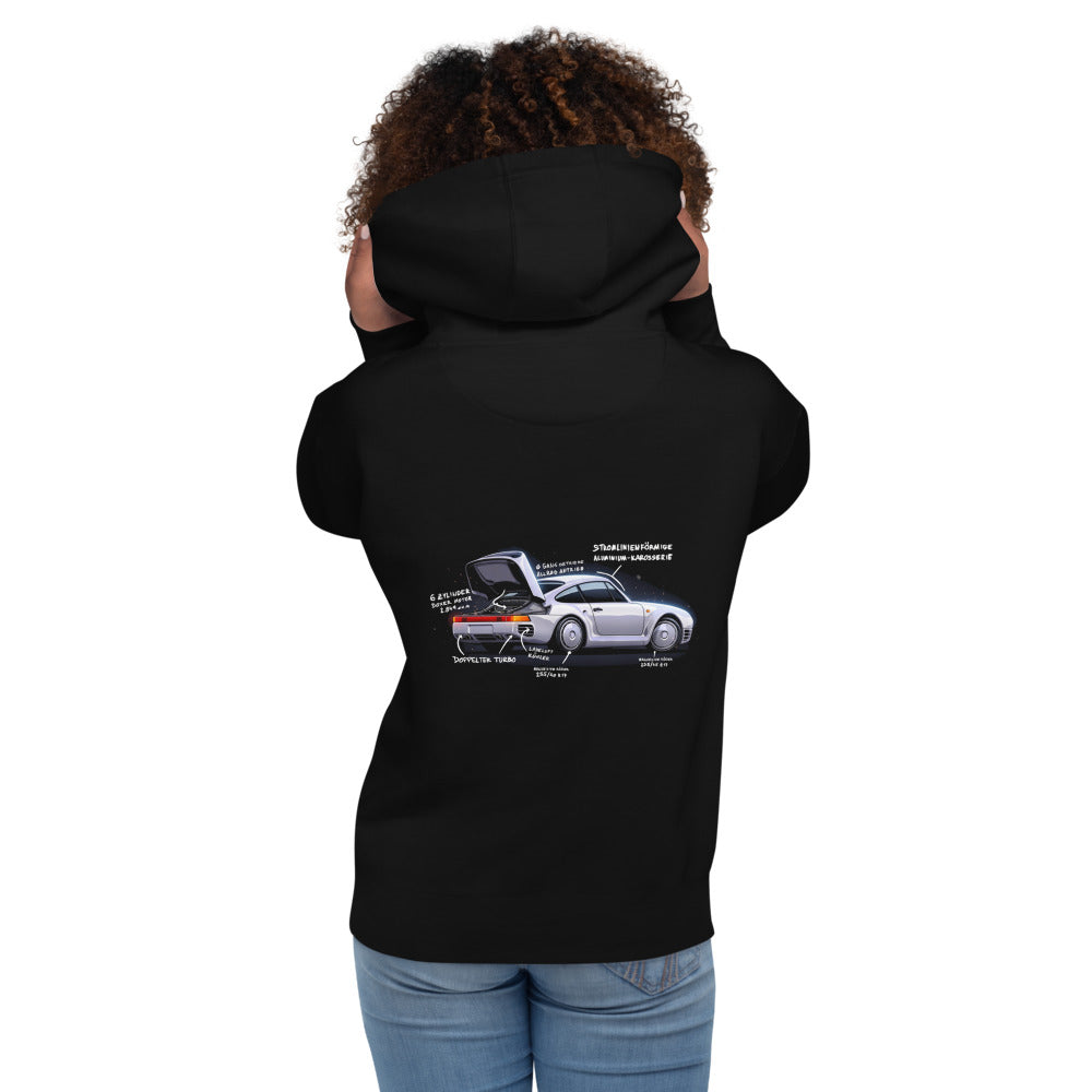 Hoodie Porsche 959 Doppelter Turbo - Modelo femenina espalda
