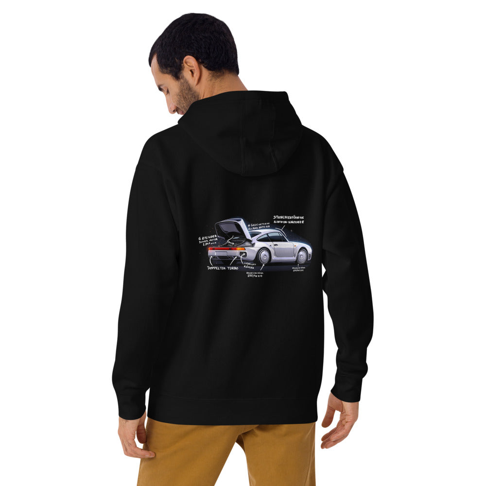 Hoodie Porsche 959 Doppelter Turbo - Modelo masculino espalda alterna