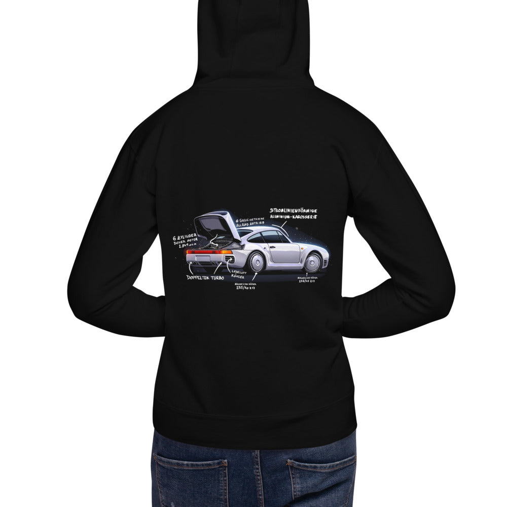 Hoodie Porsche 959 Doppelter Turbo - Modelo masculino espalda