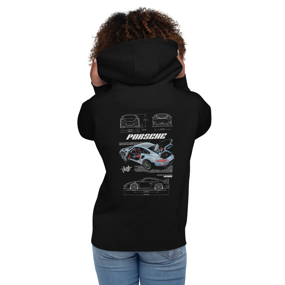 Hoodie Porsche Anatomy - Modelo femenina espalda