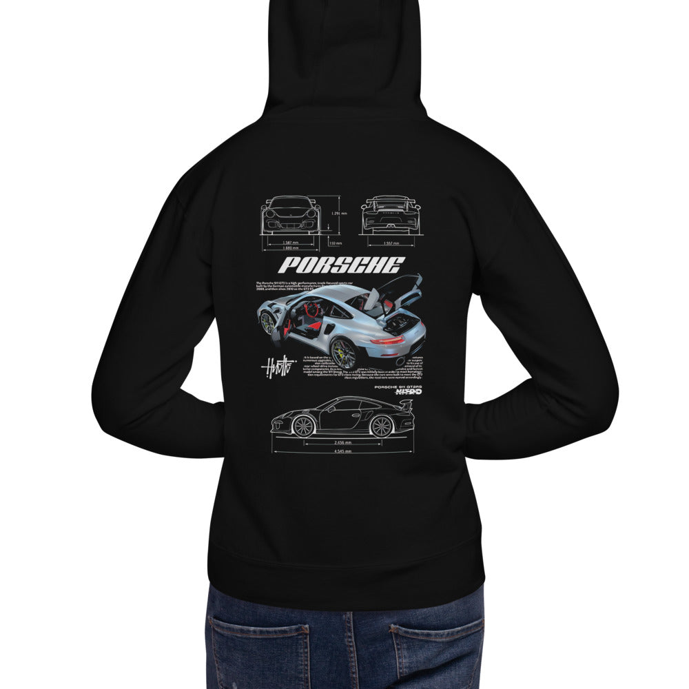 Hoodie Porsche Anatomy - Modelo masculino espalda