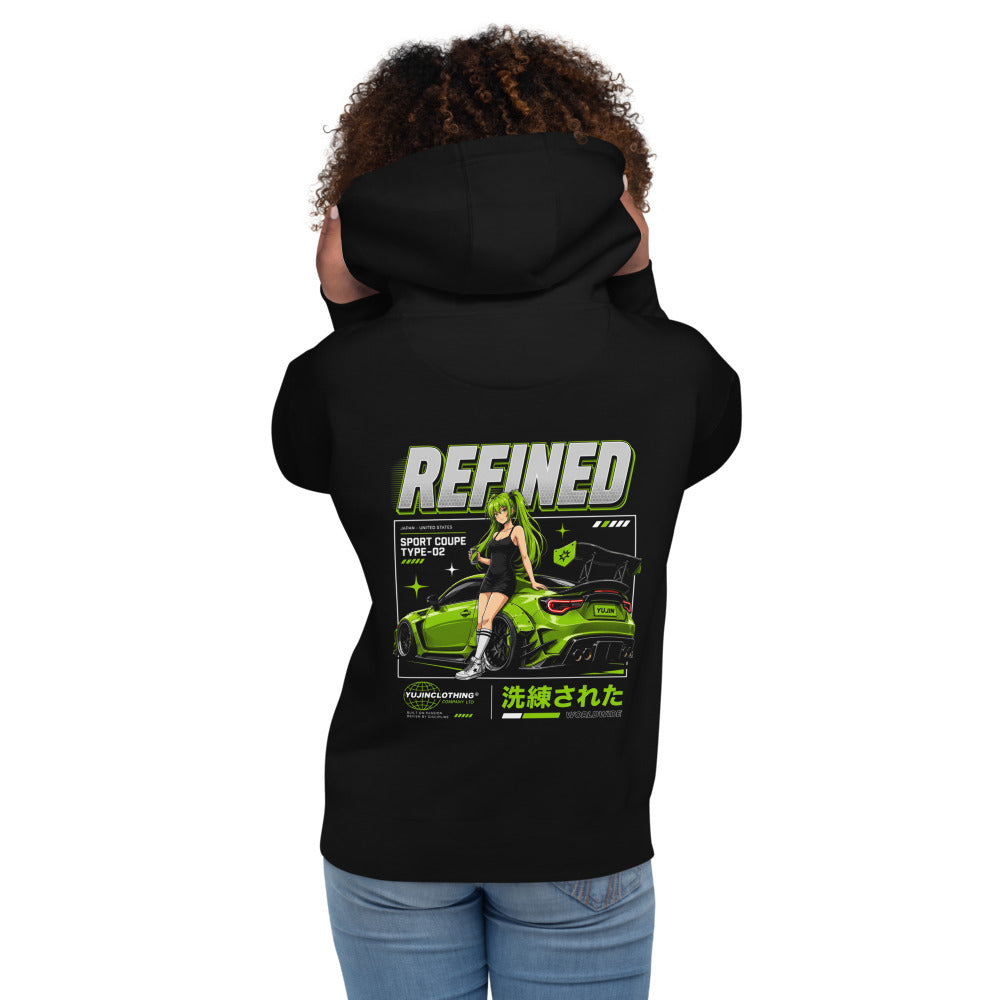 Hoodie Refined Green Widebody Coupe Anime Girl - Modelo femenina espalda