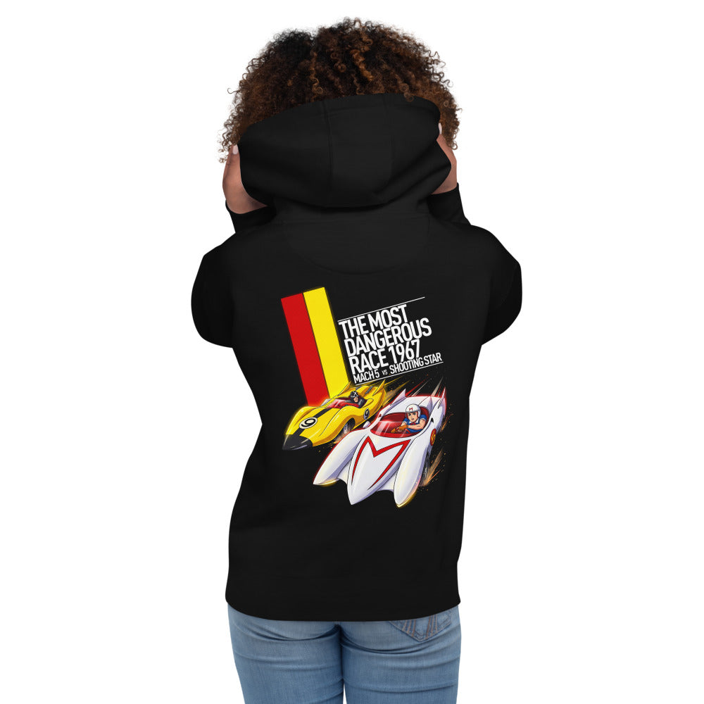 Hoodie Speed Racer Mach 5 Vs Shooting Star - Modelo femenina espalda