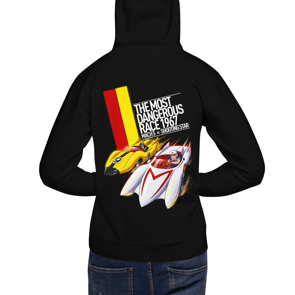 Hoodie Speed Racer Mach 5 Vs Shooting Star - Modelo masculino espalda