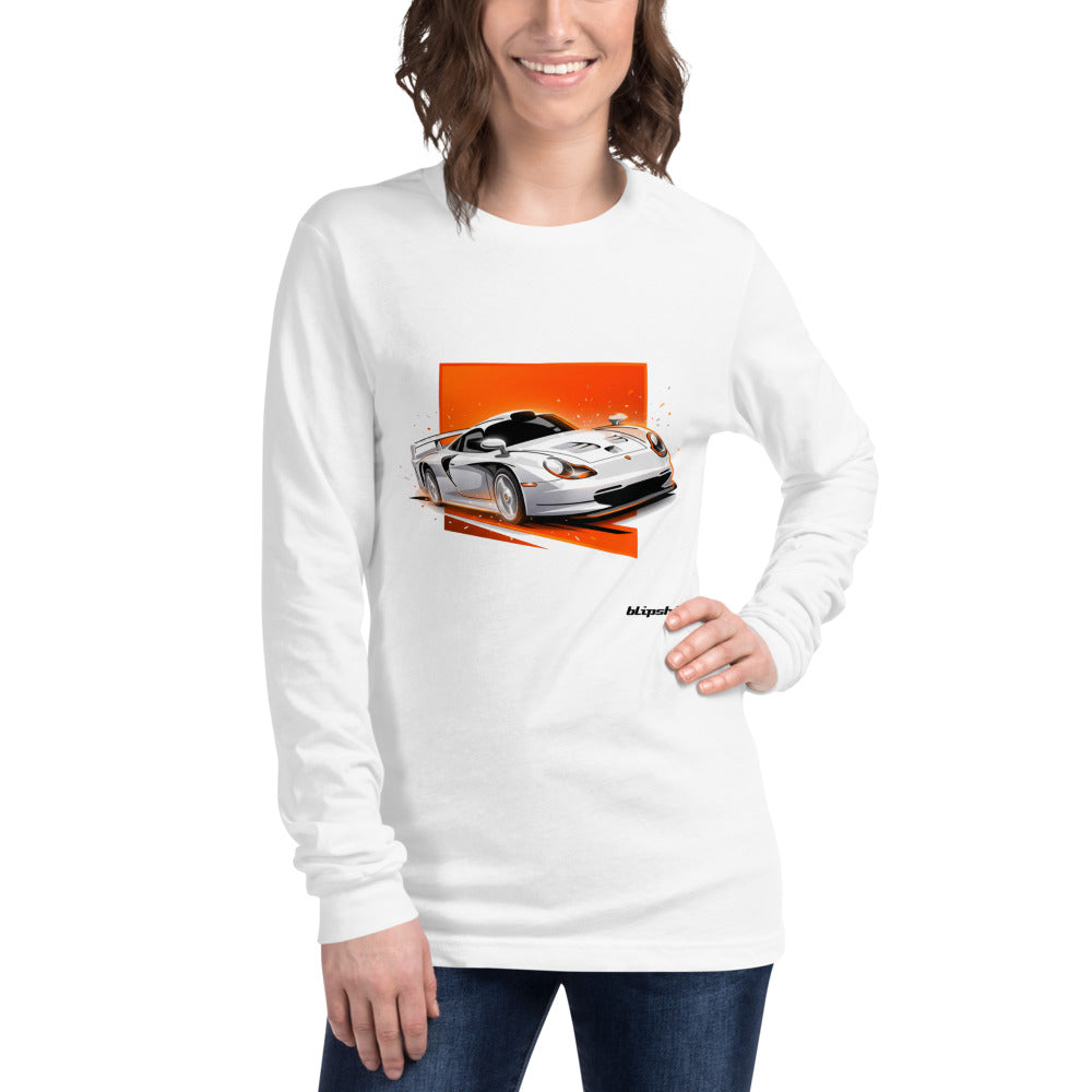 Manga Larga Porsche 911 GT1 White Orange Sparks - Modelo femenina