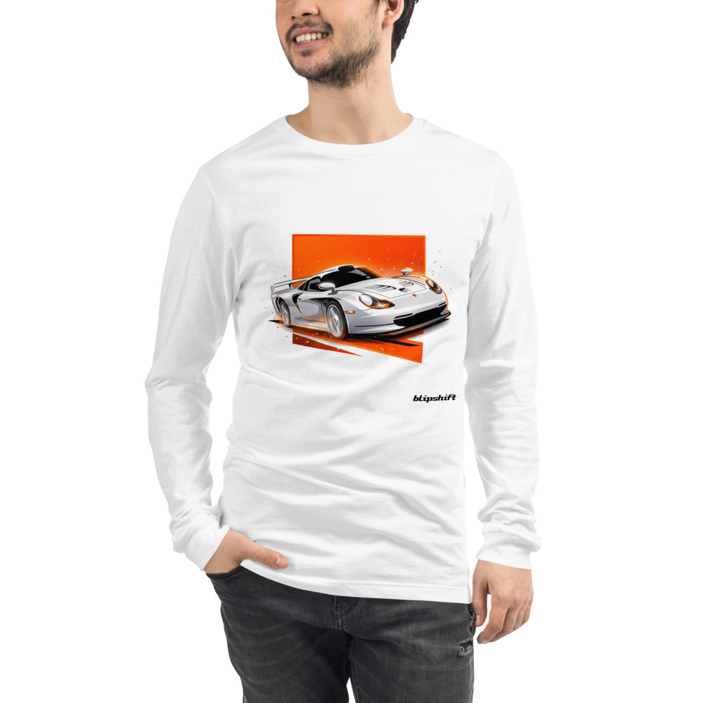 Manga Larga Porsche 911 GT1 White Orange Sparks - Modelo masculino