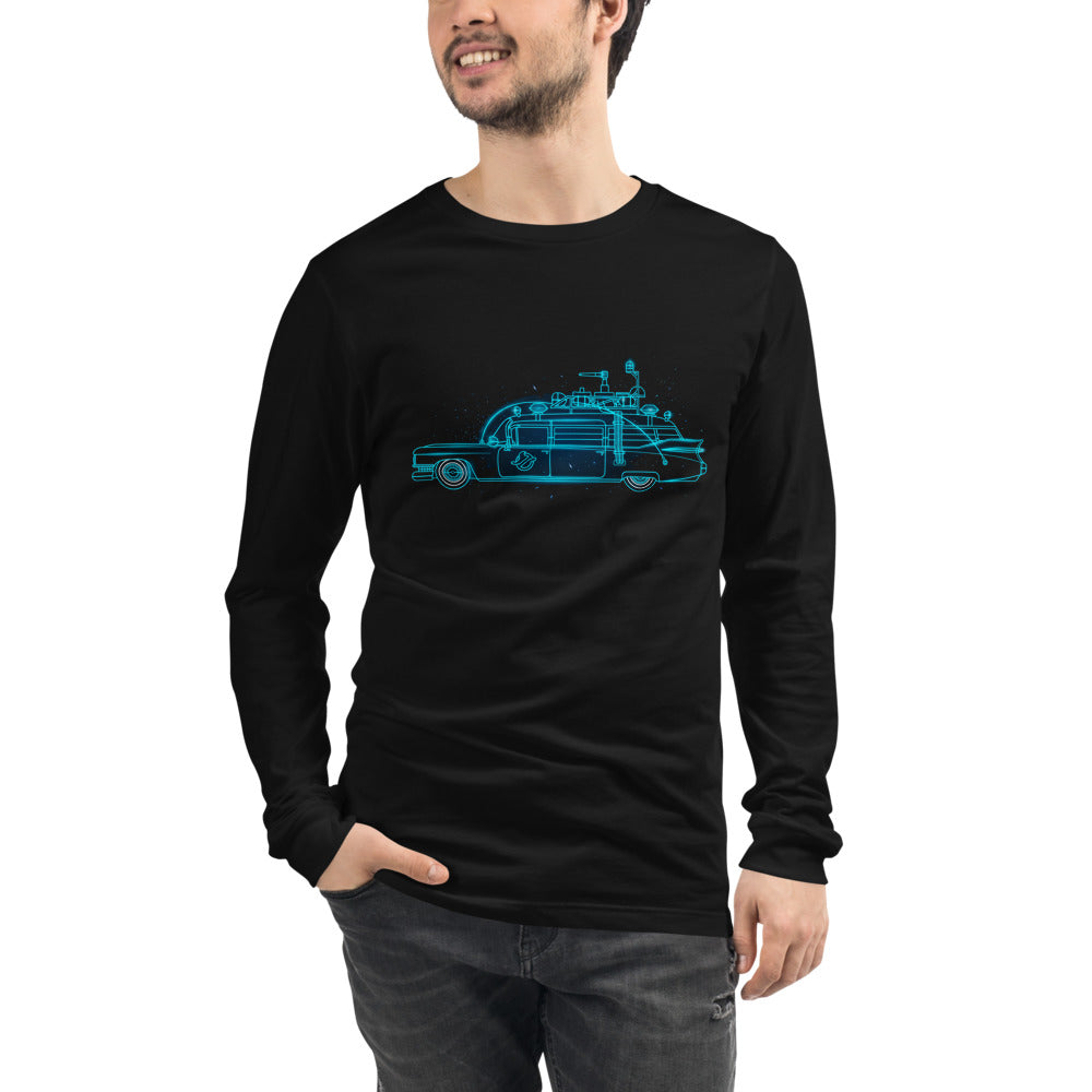 Manga Larga Ghostbusters Ecto-1 Neon Cyan Outline - Modelo masculino