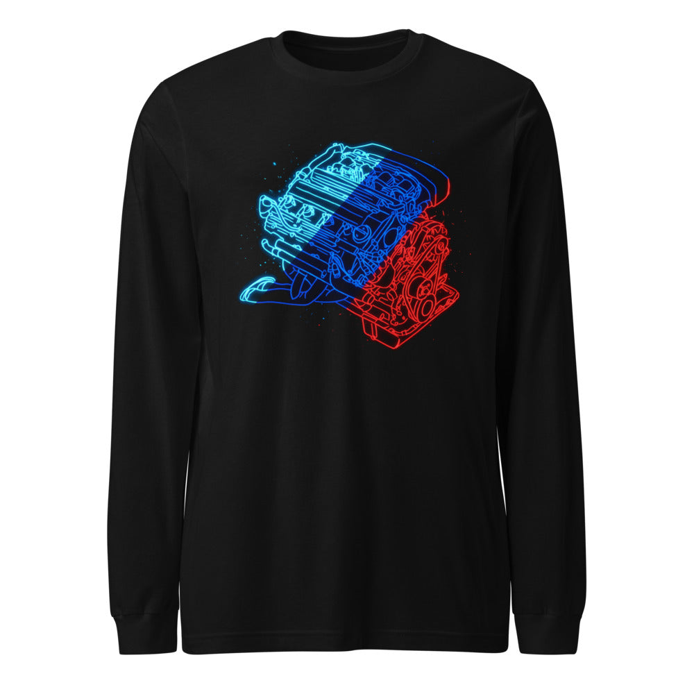 Manga Larga Neon Car Engine Cyan Blue Red Stripes - Frente