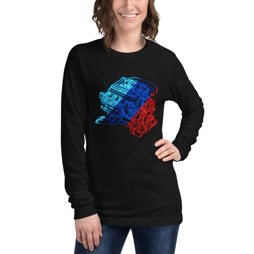 Manga Larga Neon Car Engine Cyan Blue Red Stripes - Modelo femenina