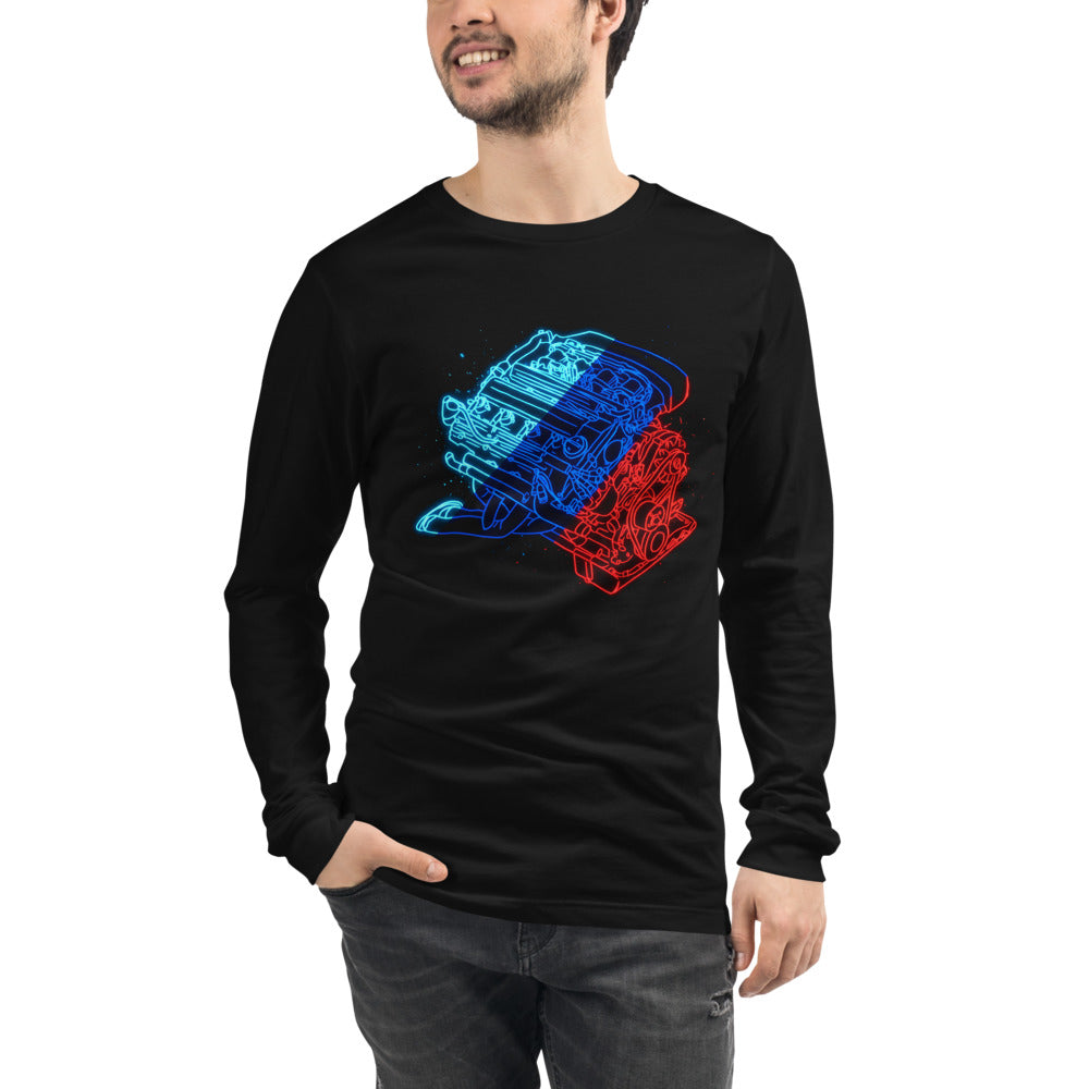 Manga Larga Neon Car Engine Cyan Blue Red Stripes - Modelo masculino