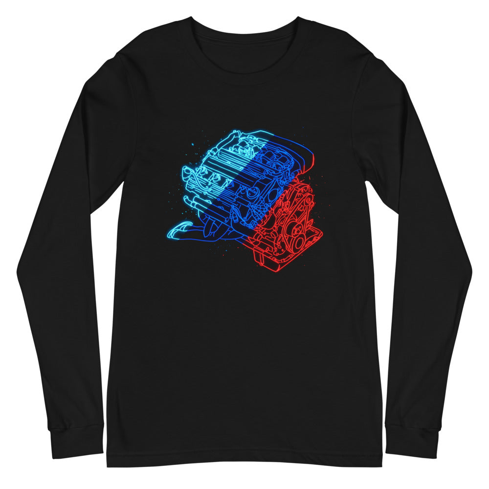 Manga Larga Neon Car Engine Cyan Blue Red Stripes - Plano