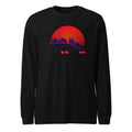 Manga Larga Synthwave Neon Cars Orange Sun Skyline - Frente
