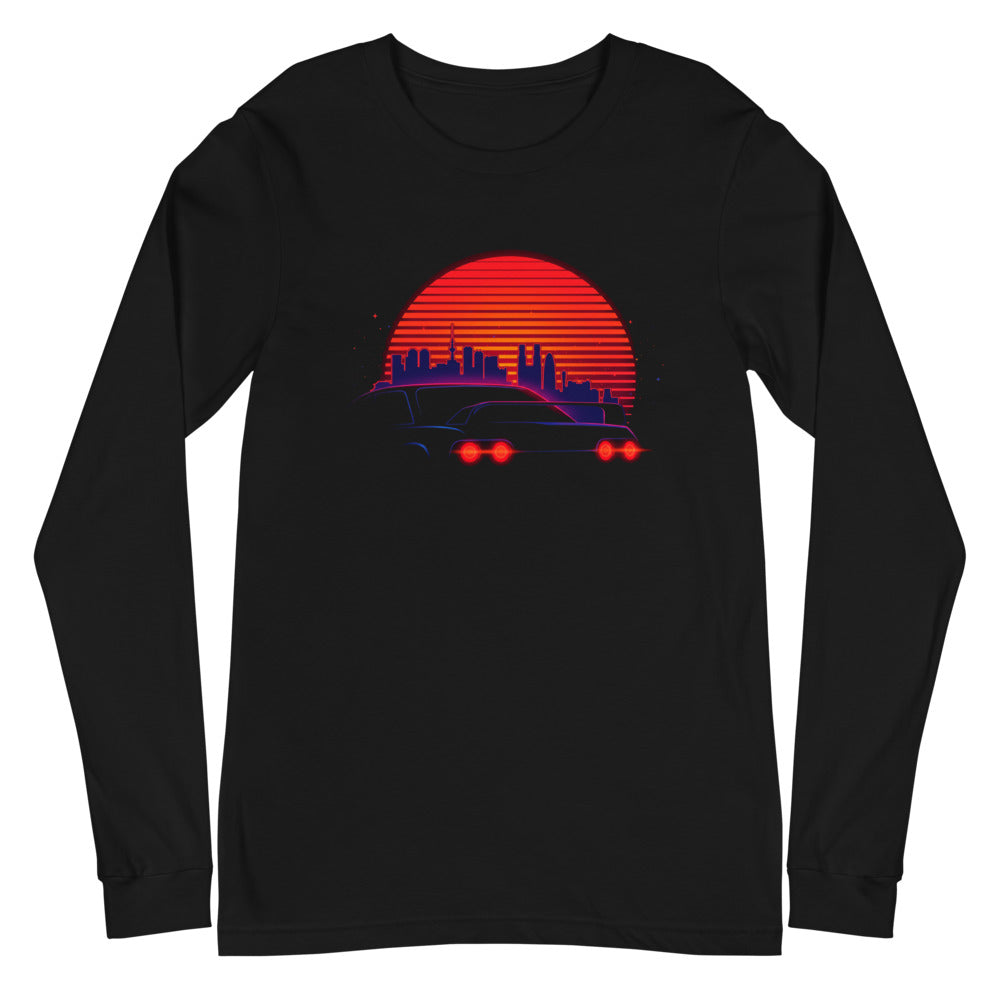 Manga Larga Synthwave Neon Cars Orange Sun Skyline - Plano